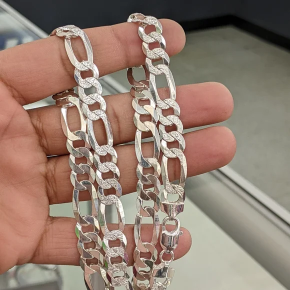 925 Sterling Silver Figaro Diamond Cut Chain 10mm 22 inch